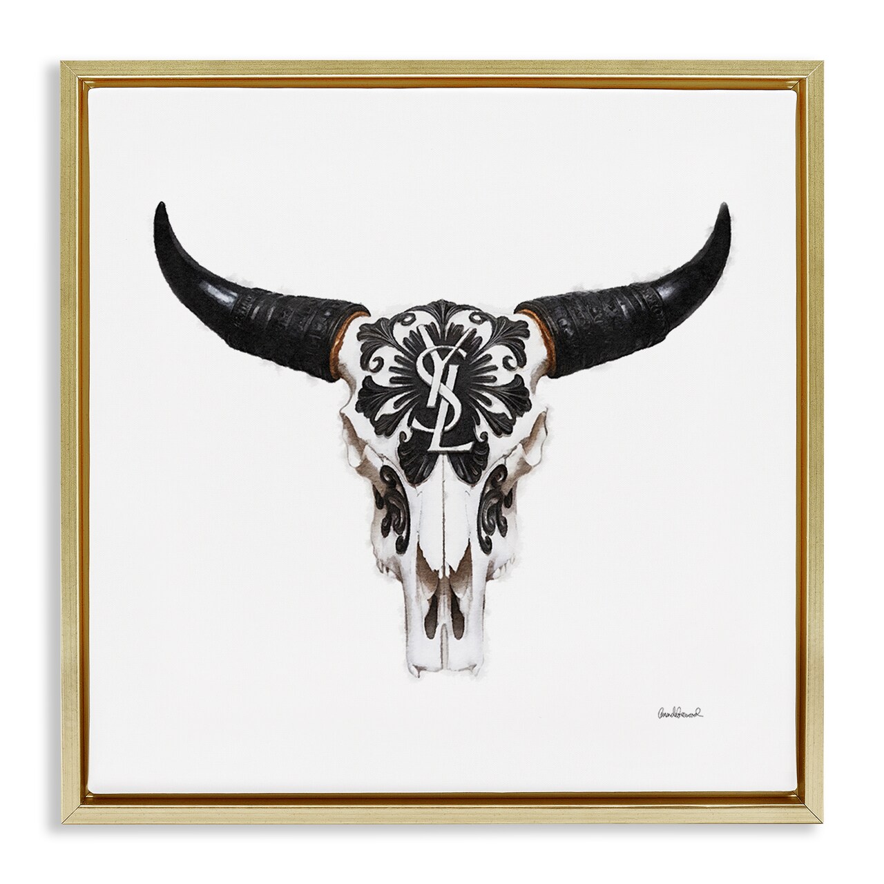 Stupell Industries Chic Brand Cattle Skull Floater Framed Canvas Wall Art Design by Amanda Greenwood